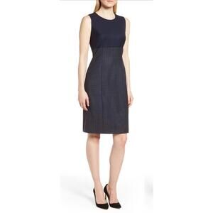 Hugo Boss Navy Dibena Windowpane Sheath Dress Size US 10 Career